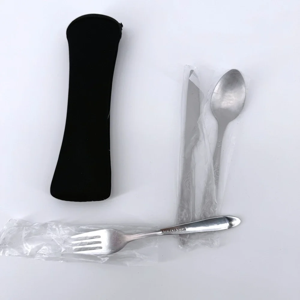 Travel Utensils Set Silver Stainless Steel Reusabl Set Spoon Nife Fork Zip Case